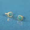 S925 Sterling Silver Turquoise Square Red Agate Simple Ear Stud