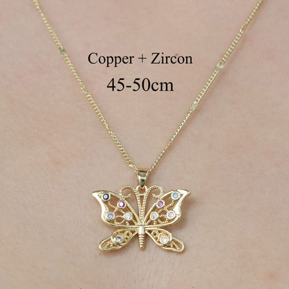 Simple Style Tortoise Heart Shape Butterfly Copper Plating Inlay Zircon Pendant Necklace