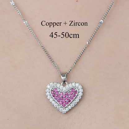 Simple Style Leaves Heart Shape Butterfly Copper Plating Inlay Zircon Pendant Necklace