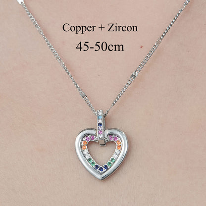 Simple Style Leaves Heart Shape Butterfly Copper Plating Inlay Zircon Pendant Necklace