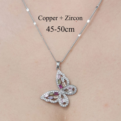 Simple Style Leaves Heart Shape Butterfly Copper Plating Inlay Zircon Pendant Necklace