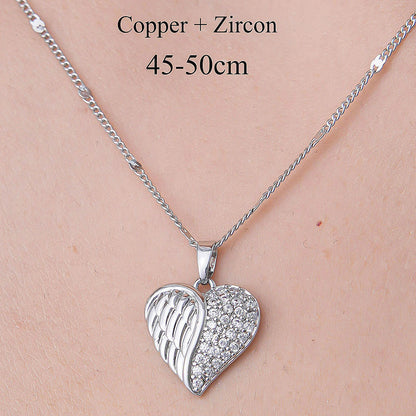 Wholesale Simple Style Devil's Eye Heart Shape Wings Stainless Steel Titanium Steel Plating Inlay Zircon Pendant Necklace