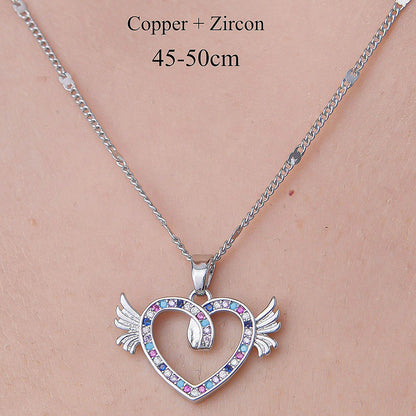 Wholesale Simple Style Devil's Eye Heart Shape Wings Stainless Steel Titanium Steel Plating Inlay Zircon Pendant Necklace