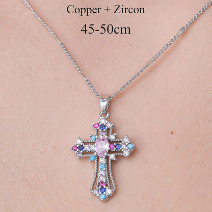 Wholesale Simple Style Cross Heart Shape Crown Stainless Steel Titanium Steel Polishing Plating Inlay Zircon Pendant Necklace