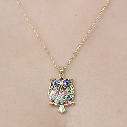 Simple Style Devil's Eye Heart Shape Owl Copper Plating Inlay Zircon Pendant Necklace