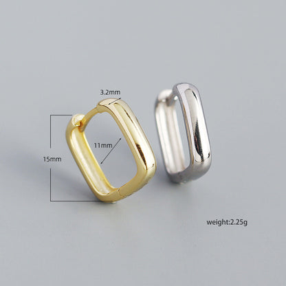 Simple Geometric Square S925 Silver Glossy Hoop Earrings Wholesale