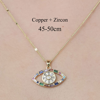 Simple Style Devil's Eye Heart Shape Owl Copper Plating Inlay Zircon Pendant Necklace