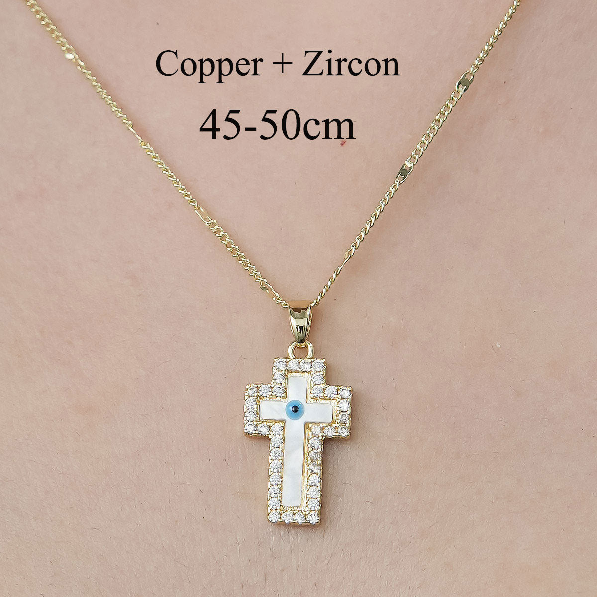 Simple Style Cross Devil's Eye Flower Copper Plating Inlay Zircon Pendant Necklace