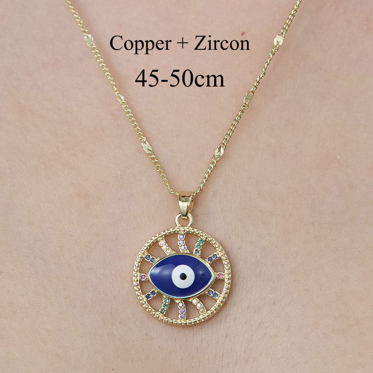 Simple Style Cross Devil's Eye Flower Copper Plating Inlay Zircon Pendant Necklace