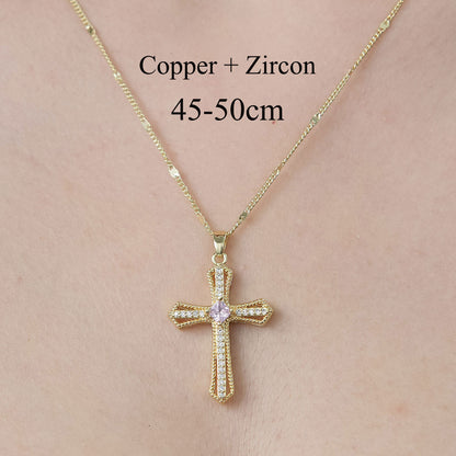 Simple Style Cross Devil's Eye Flower Copper Plating Inlay Zircon Pendant Necklace
