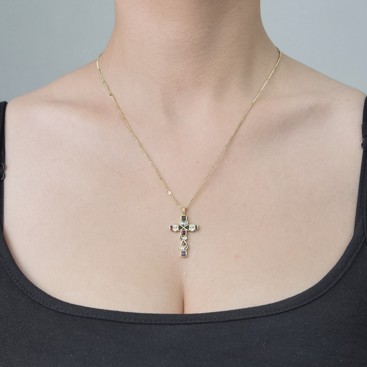 Simple Style Cross Devil's Eye Flower Copper Plating Inlay Zircon Pendant Necklace