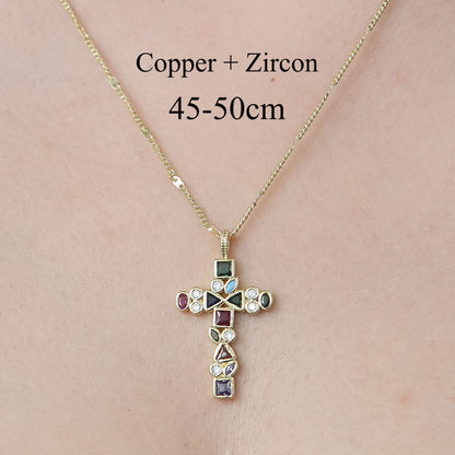 Simple Style Cross Devil's Eye Flower Copper Plating Inlay Zircon Pendant Necklace