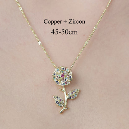 Simple Style Cross Devil's Eye Flower Copper Plating Inlay Zircon Pendant Necklace