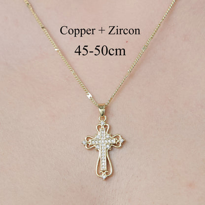 Simple Style Cross Devil's Eye Flower Copper Plating Inlay Zircon Pendant Necklace