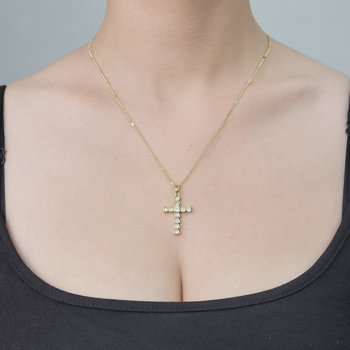 Simple Style Cross Sunflower Butterfly Copper Plating Inlay Zircon Pendant Necklace