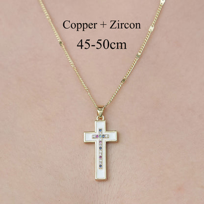 Simple Style Cross Sunflower Butterfly Copper Plating Inlay Zircon Pendant Necklace