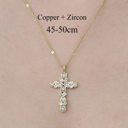 Simple Style Cross Sunflower Butterfly Copper Plating Inlay Zircon Pendant Necklace