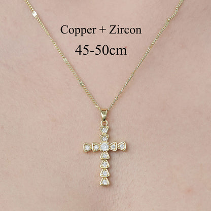 Simple Style Cross Sunflower Butterfly Copper Plating Inlay Zircon Pendant Necklace