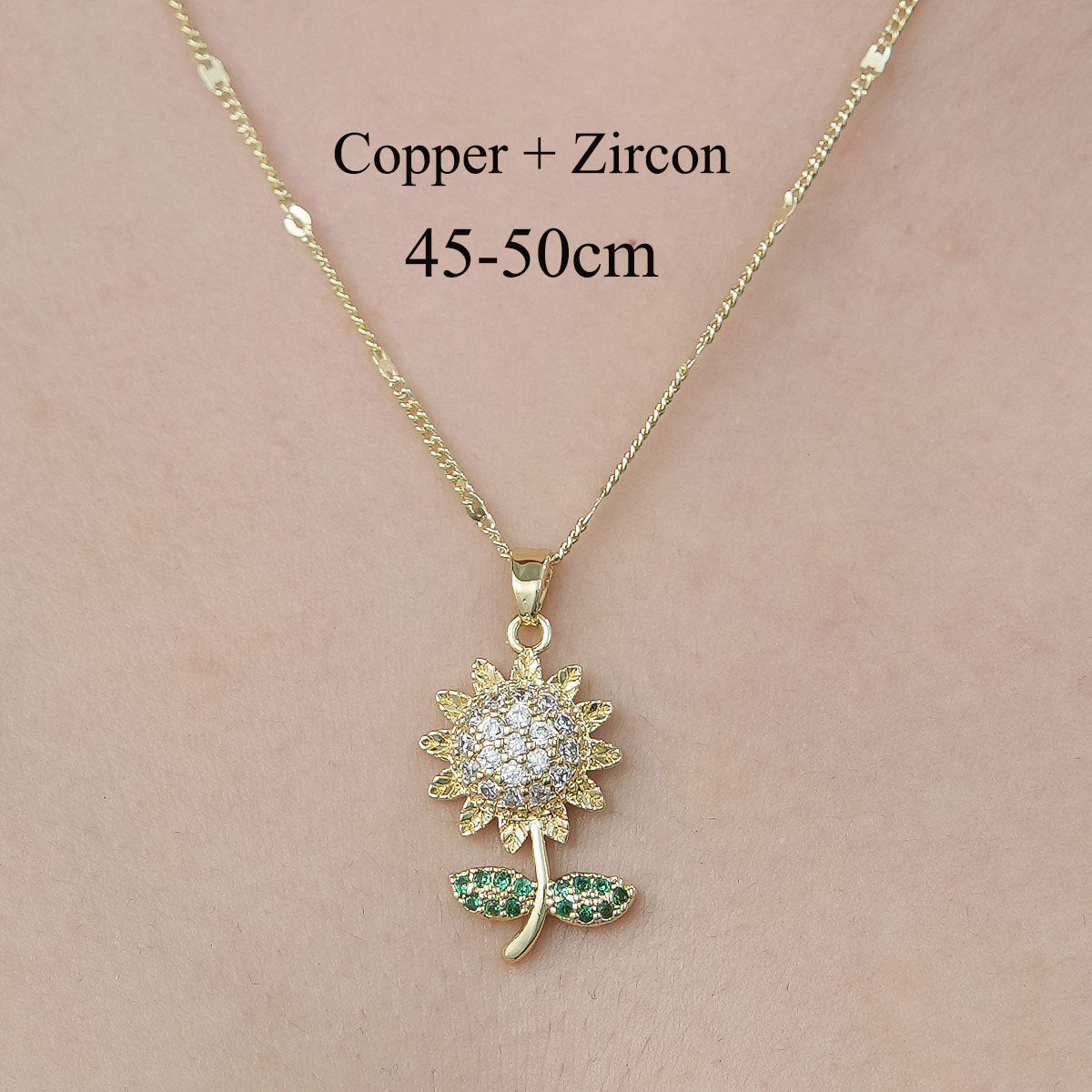Simple Style Cross Sunflower Butterfly Copper Plating Inlay Zircon Pendant Necklace