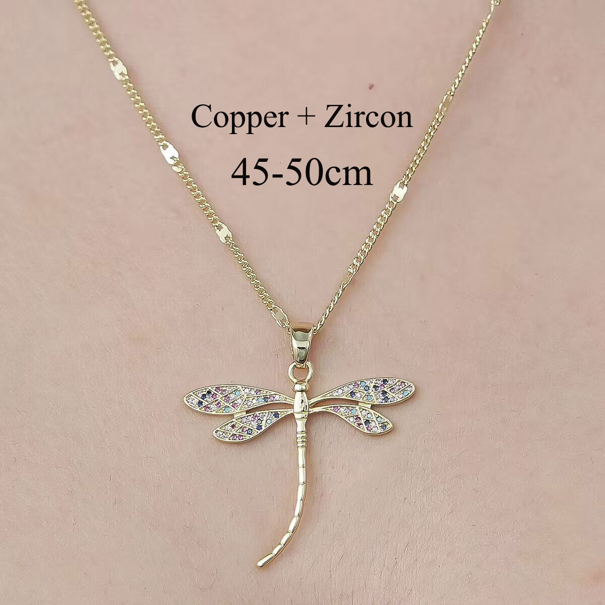 Simple Style Water Droplets Dragonfly Butterfly Copper Plating Inlay Zircon Pendant Necklace