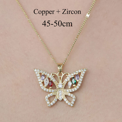 Simple Style Water Droplets Dragonfly Butterfly Copper Plating Inlay Zircon Pendant Necklace