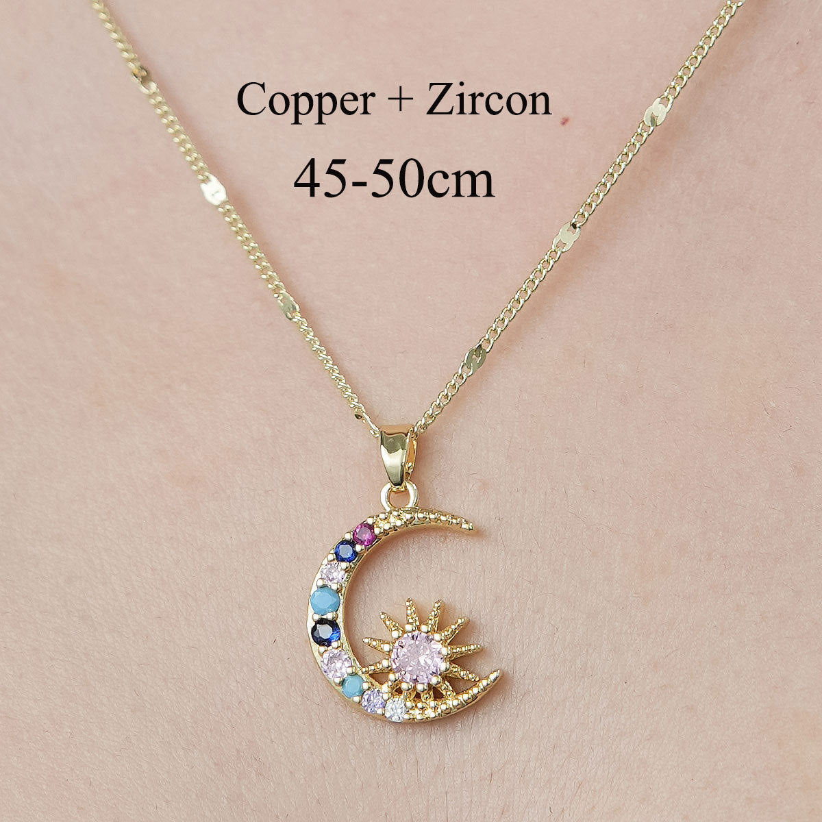 Wholesale Simple Style Sun Star Moon Stainless Steel Titanium Steel Polishing Plating Inlay Zircon Pendant Necklace