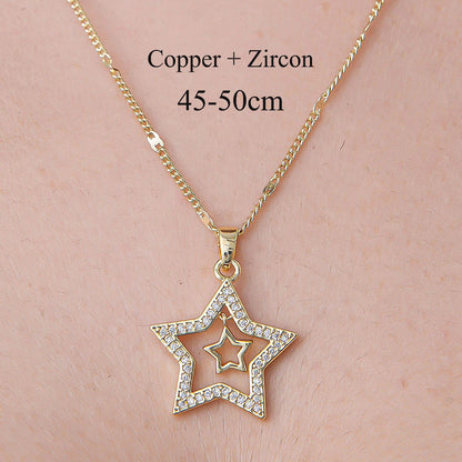 Wholesale Simple Style Rainbow Star Moon Stainless Steel Titanium Steel Polishing Plating Pendant Necklace