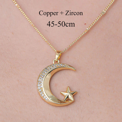 Wholesale Simple Style Rainbow Star Moon Stainless Steel Titanium Steel Polishing Plating Pendant Necklace