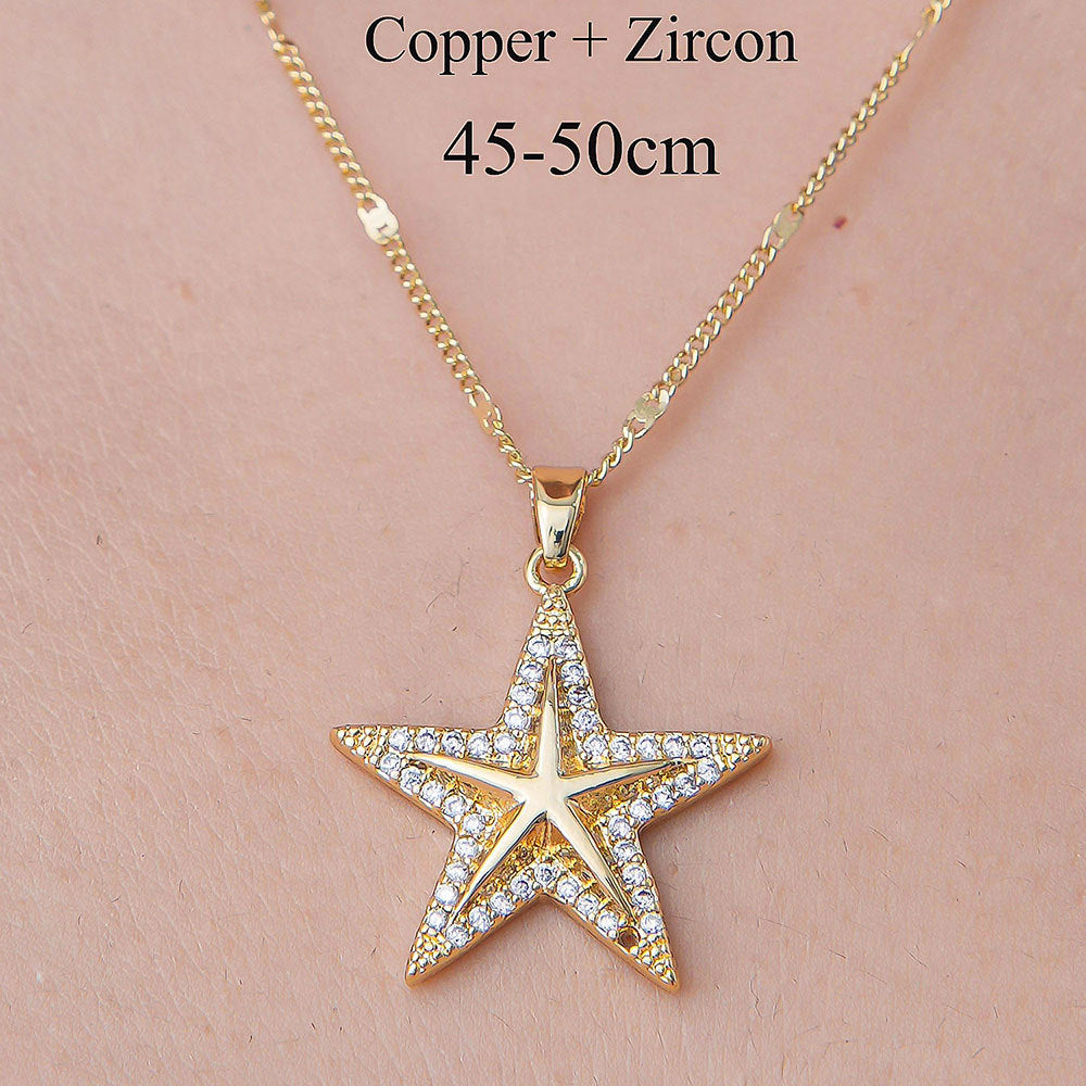 Wholesale Simple Style Rainbow Star Moon Stainless Steel Titanium Steel Polishing Plating Pendant Necklace