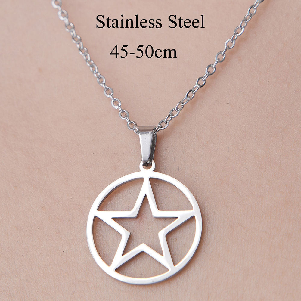 Wholesale Simple Style Circle Star Stainless Steel Titanium Steel Polishing Plating Pendant Necklace