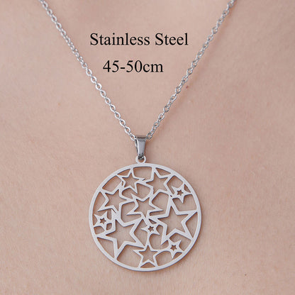 Wholesale Simple Style Circle Star Stainless Steel Titanium Steel Polishing Plating Pendant Necklace