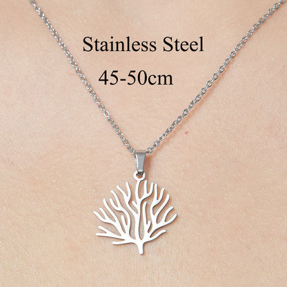 Wholesale Simple Style Leaf Tree Pineapple Stainless Steel Titanium Steel Polishing Plating Pendant Necklace