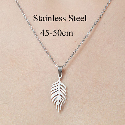 Wholesale Simple Style Leaf Tree Pineapple Stainless Steel Titanium Steel Polishing Plating Pendant Necklace