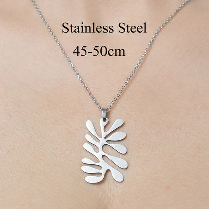 Wholesale Simple Style Leaf Tree Pineapple Stainless Steel Titanium Steel Polishing Plating Pendant Necklace