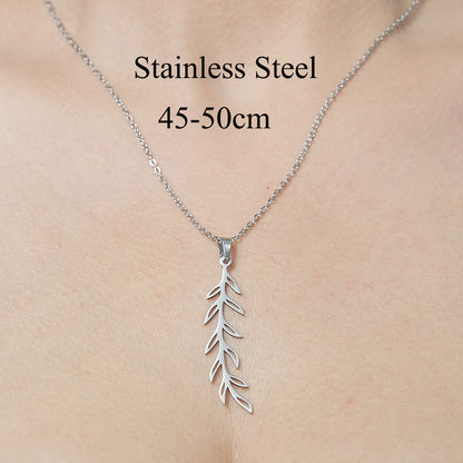 Wholesale Simple Style Leaf Tree Pineapple Stainless Steel Titanium Steel Polishing Plating Pendant Necklace