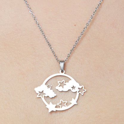 Wholesale Simple Style Clouds Star Moon Stainless Steel Titanium Steel Polishing Plating Pendant Necklace