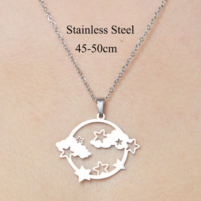 Wholesale Simple Style Clouds Star Moon Stainless Steel Titanium Steel Polishing Plating Pendant Necklace