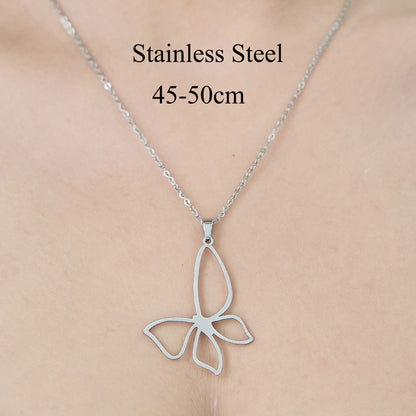 Wholesale Simple Style Mushroom Snake Butterfly Stainless Steel Titanium Steel Polishing Plating Pendant Necklace