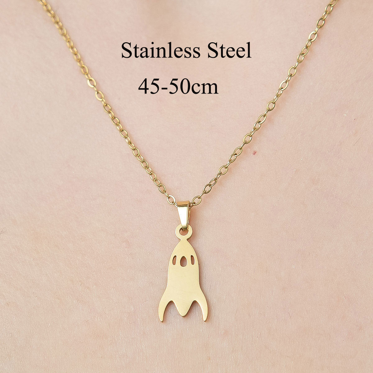 Wholesale Simple Style Moon Rocket Bear Stainless Steel Titanium Steel Polishing Plating Pendant Necklace