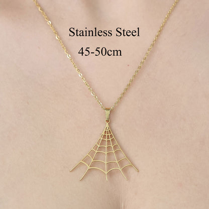 Wholesale Simple Style Devil's Eye Leaves Spider Web Stainless Steel Titanium Steel Polishing Plating Pendant Necklace