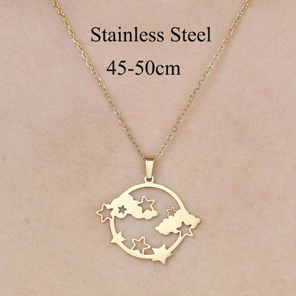 Wholesale Simple Style Clouds Devil's Eye Star Stainless Steel Titanium Steel Polishing Plating Pendant Necklace