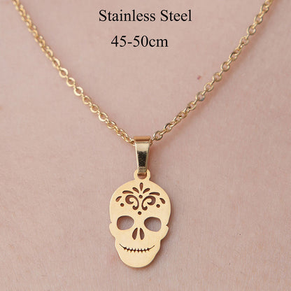 Wholesale Simple Style Leaf Letter Skull Stainless Steel Titanium Steel Polishing Plating Pendant Necklace