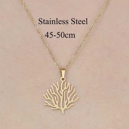 Wholesale Simple Style Leaf Letter Skull Stainless Steel Titanium Steel Polishing Plating Pendant Necklace