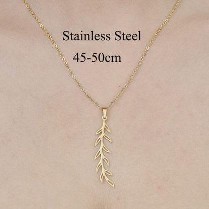 Wholesale Simple Style Leaf Letter Skull Stainless Steel Titanium Steel Polishing Plating Pendant Necklace