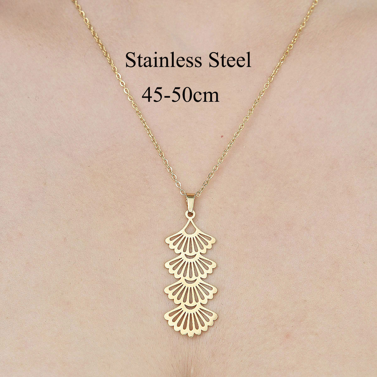 Wholesale Simple Style Leaf Letter Skull Stainless Steel Titanium Steel Polishing Plating Pendant Necklace