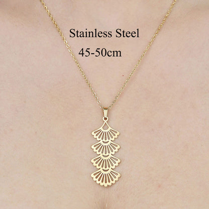 Wholesale Simple Style Leaf Letter Skull Stainless Steel Titanium Steel Polishing Plating Pendant Necklace