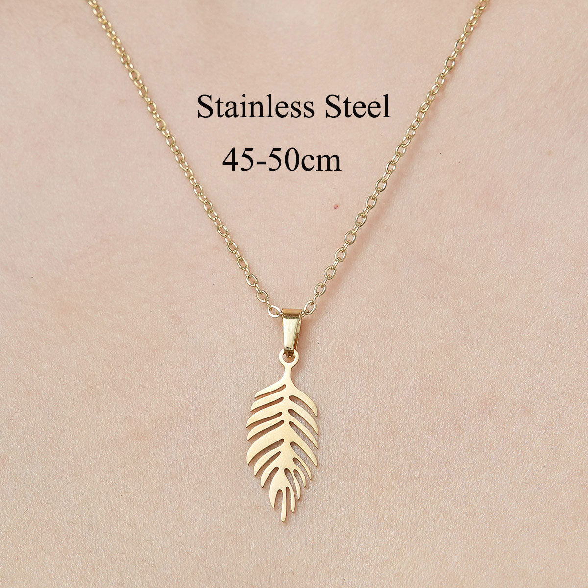 Wholesale Simple Style Leaf Letter Skull Stainless Steel Titanium Steel Polishing Plating Pendant Necklace