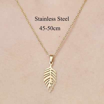 Wholesale Simple Style Leaf Letter Skull Stainless Steel Titanium Steel Polishing Plating Pendant Necklace