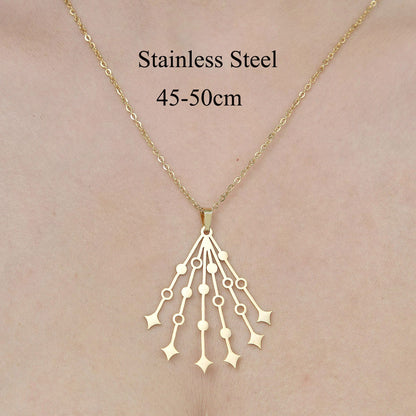 Wholesale Simple Style Star Moon Leaves Stainless Steel Titanium Steel Polishing Plating Pendant Necklace