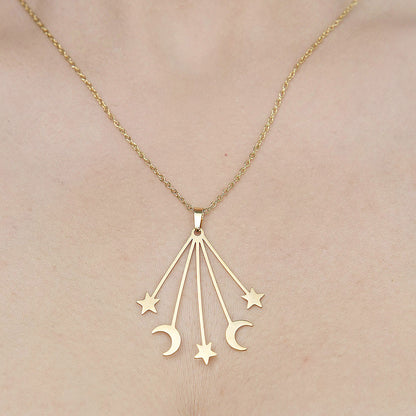 Wholesale Simple Style Star Moon Leaves Stainless Steel Titanium Steel Polishing Plating Pendant Necklace